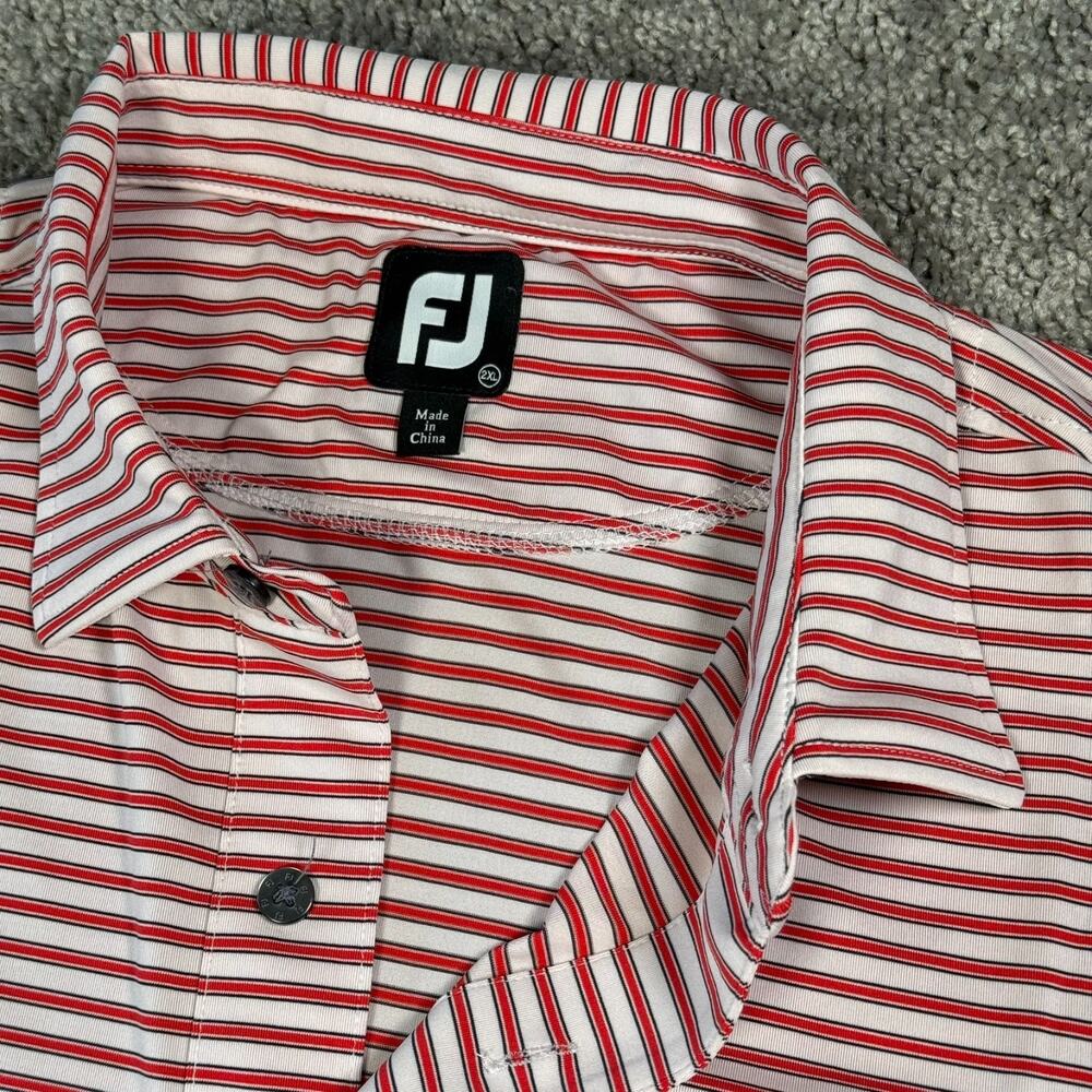 FJ FootJoy Golf Polo Shirt Mens 2XL Performance Red White Pink Striped